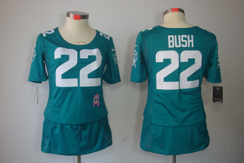 NFL Miami Dolphins #22 Bush Blue Women Breast Cancer Awareness Jersey