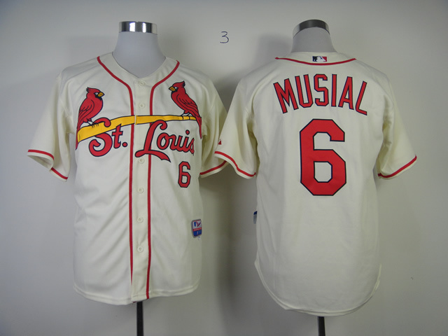 MLB St. Louis Cardinals #6 Musial Cream colored Jersey