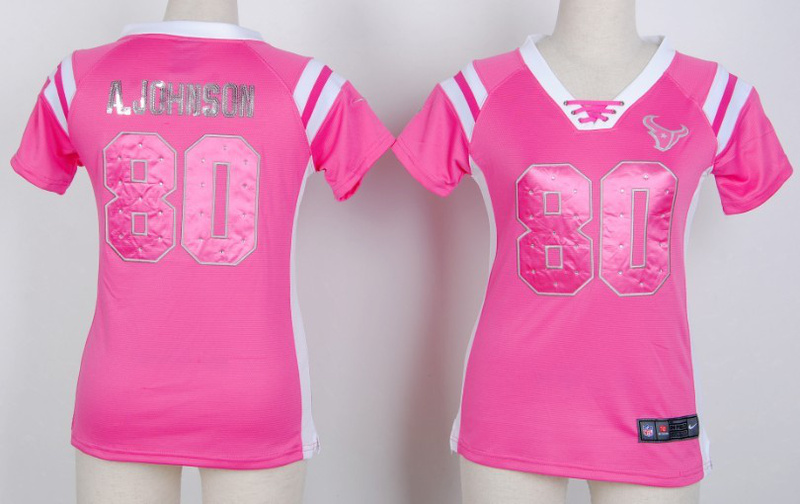 NFL Houston Texans #80 A.Johnson Pink Womens Handwork Sequin lettering Fashion Jersey