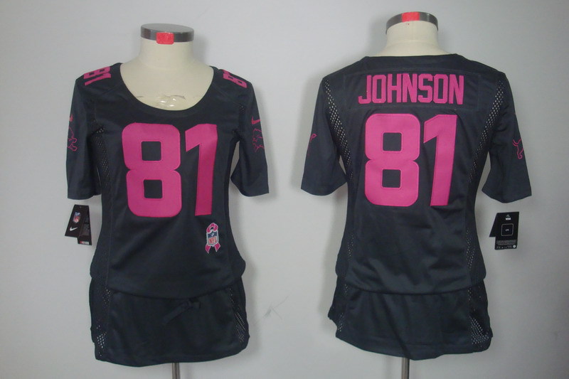 NFL Detroit Lions #81 Johnson Grey Women Breast Cancer Awareness Jersey
