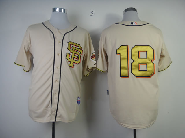 MLB San Francisco Giants #18 Golden Letters Jersey Cream Coloured