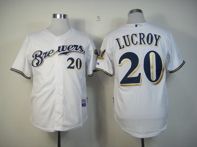 MLB Milwaukee Brewers #20 Jonathan Lucroy White jerseys