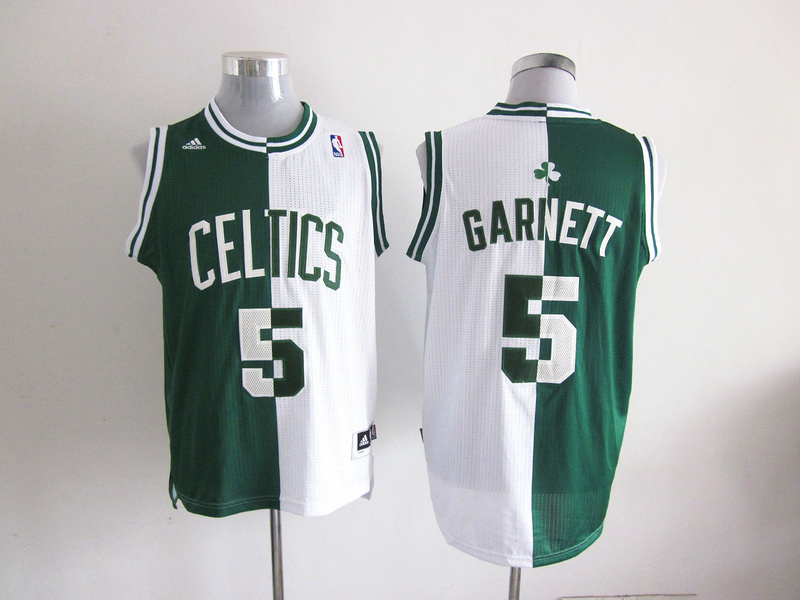 Adidas Boston Celtics #5 Garnett half and half white and blue jersey
