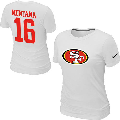  Nike San Francisco 49 ers 16  Montana Name& Number Womens TShirt White 139 