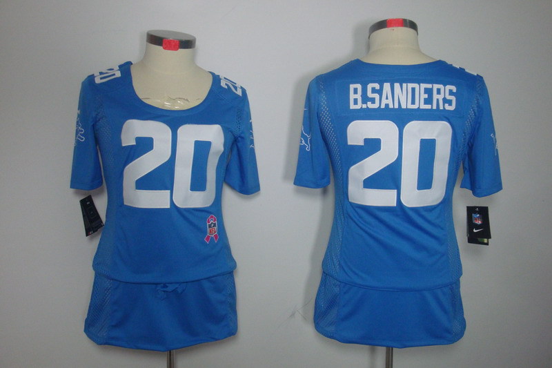 NFL Detroit Lions #20 B.Sanders Blue Women Breast Cancer Awareness Jersey