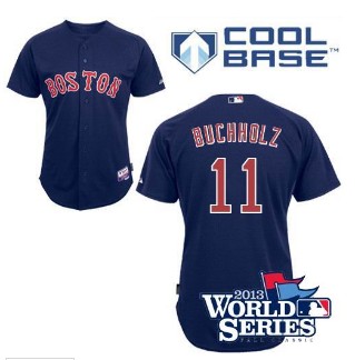 Boston Red Sox Authentic 11# Clay Buchholz blue Cool Base Baseball Jersey 2013 World Series Patch