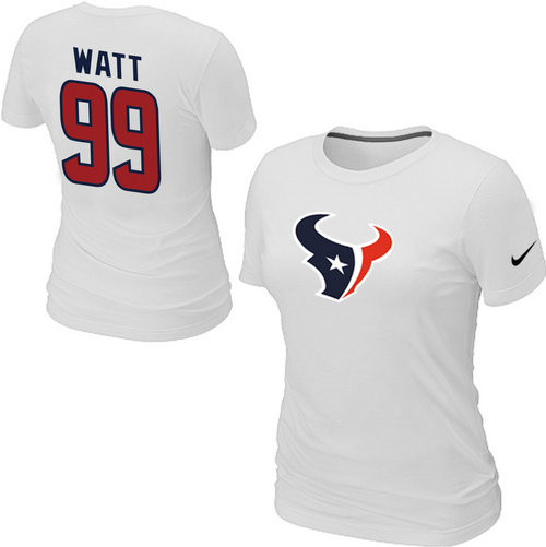  Nike Houston Texans 99  Watt Name& Number White Womens TShirt 18 