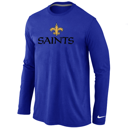 Nike New Orleans Sains Authentic Logo Long Sleeve T-Shirt Blue
