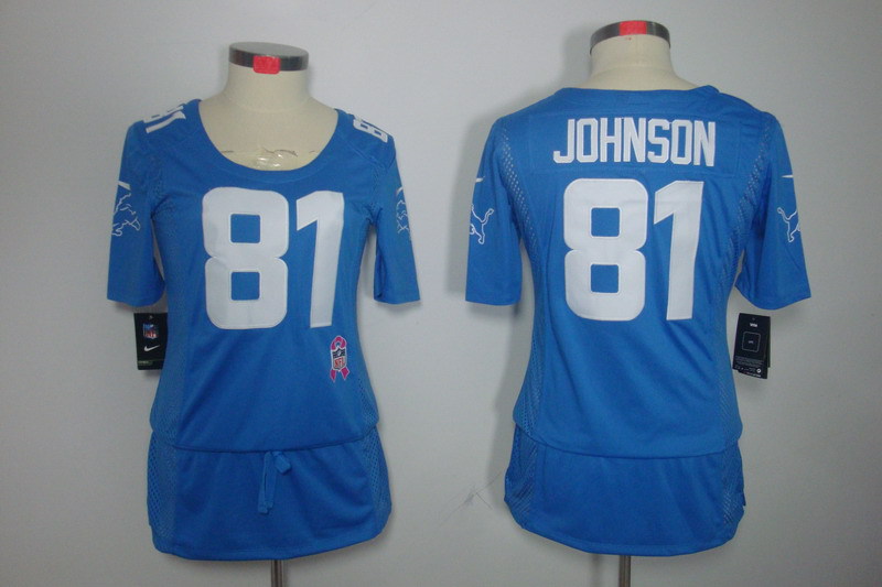NFL Detroit Lions #81 Johnson Women Blue Breast Cancer Awareness Jersey