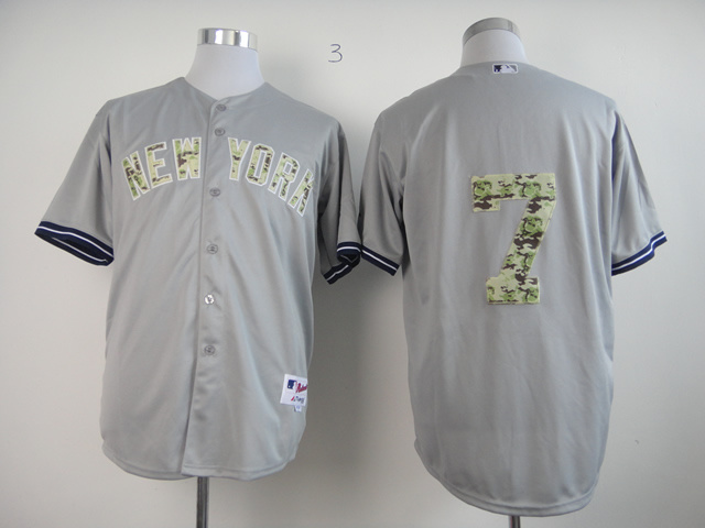 MLB New York Yankees #7 Mantle camo letters grey Jersey