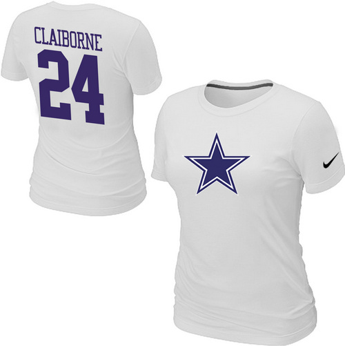  Nike Dallas Cowboys 24 CLAIBORNE Name& Number Womens TShirt White 18 