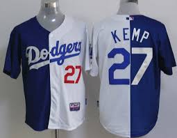 MLB Los Angeles Dodgers 27 kemp Blue-White Half And Half Jerseys