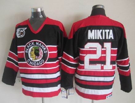 NHL Chicago Blackhawks #21 Mikita Black 75TH Throwback CCM Jersey