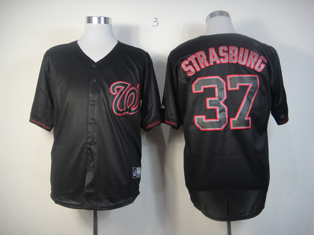 MLB Washington Nationals 37 Strasburg Black Fashion Jerseys