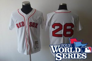 Boston Red Sox #26 Wade Boggs White Buttons Throwback Jerseys w2013 World Series Patch