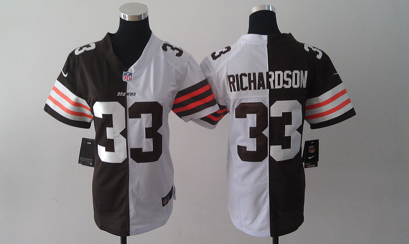Nike Women NFL Cleveland Browns #33 Richardson  brown&white split jersey