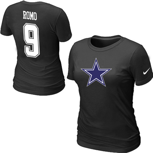  Nike Dallas Cowboys Tony Romo Name& Number Womens TShirt Black 8 