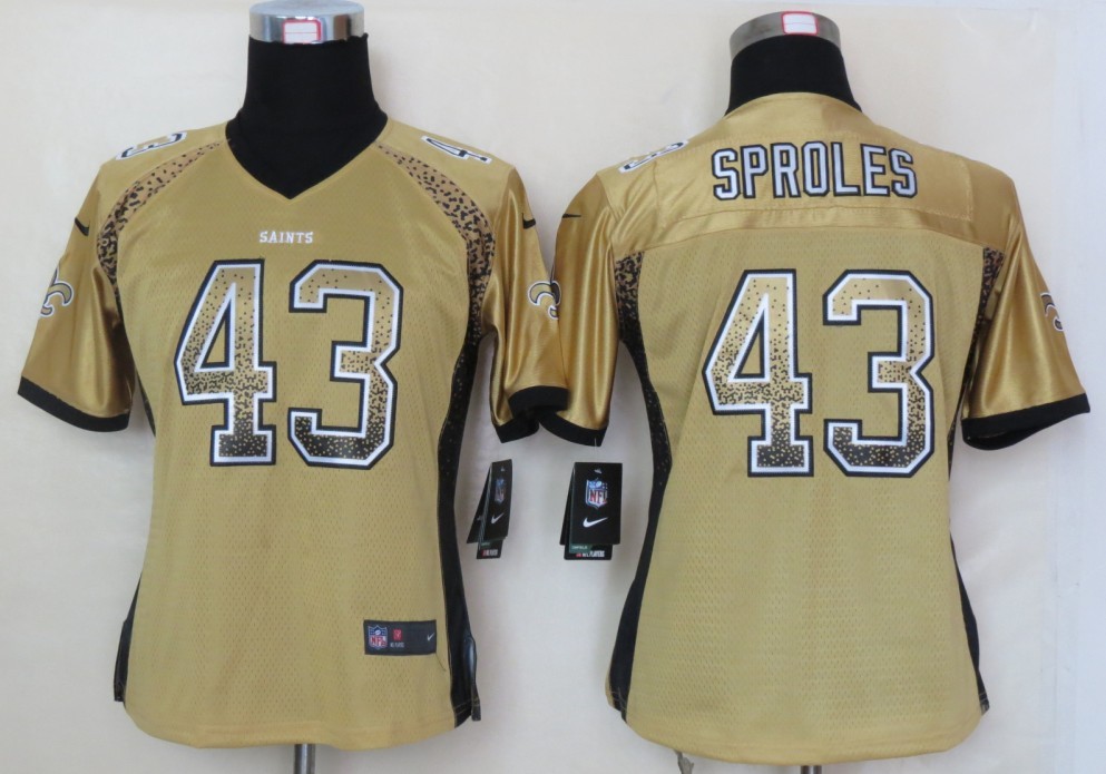 Women 2013 NEW Nike New Orleans Saints 43 Sproles Drift Fashion Gold Elite Jersey