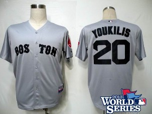MLB Jerseys Boston Red Sox 20 Youkilis Grey Cool Base w2013 World Series Patch