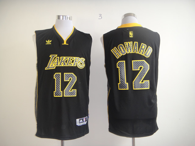 Adidas Los Angles Lakers #12 Howard Black color Yellow Number and Name Jersey