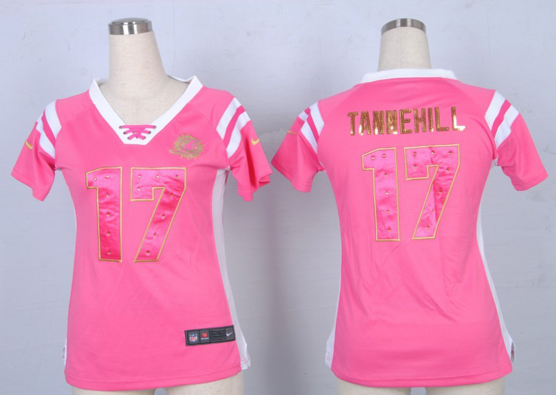 Nike Miami Dolphin #17 Tannehill Pink Women 2013 Handwork Sequin lettering Jersey