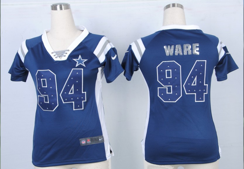 Nike NFL Dallas Cowboys #94 Ware Womens Blue Handwork Sequin lettering