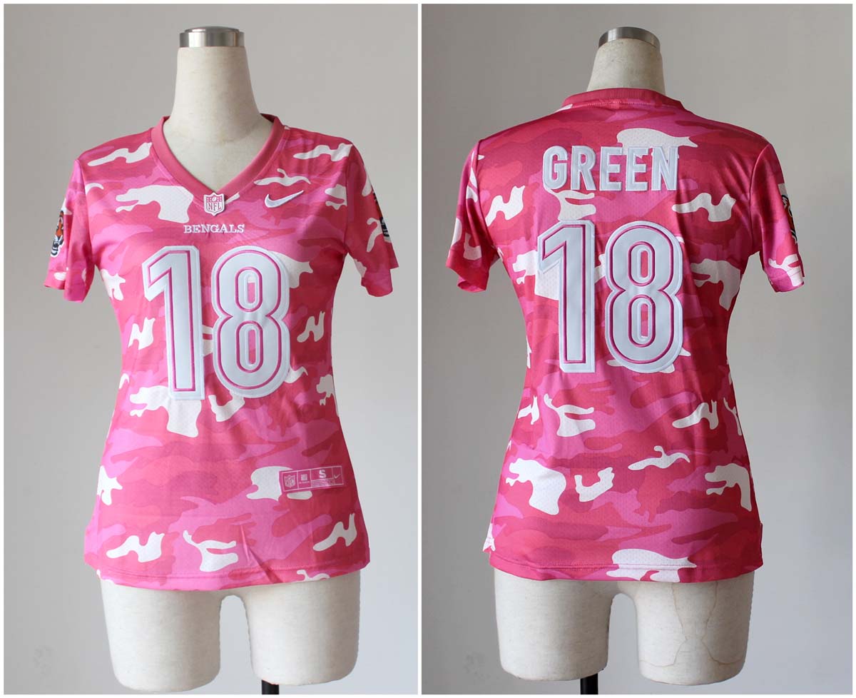 Nike Cincinnati Bengals #18 Green Women Pink Camo Jersey