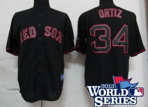 Boston Red Sox 34# David Ortiz Pitch Black Fashion Jersey 2013 World Series Patch