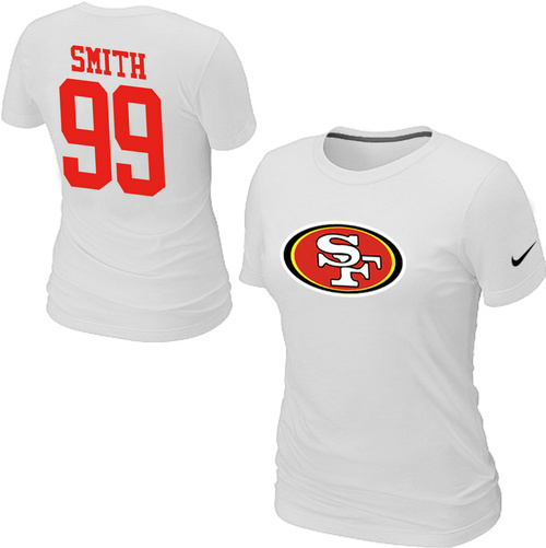  Nike San Francisco 49 ers 99 SMITH Name& Number Womens TShirt White 136 