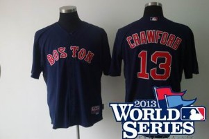 Boston Red Sox #13 Carl Crawford d.k blue Baseball Jersey 2013 World Series Patch