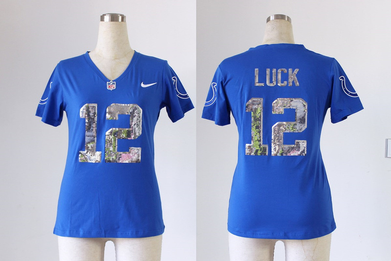 Indianapolis Colts #12 Luck Womens Handwork Sequin Blue Jersey