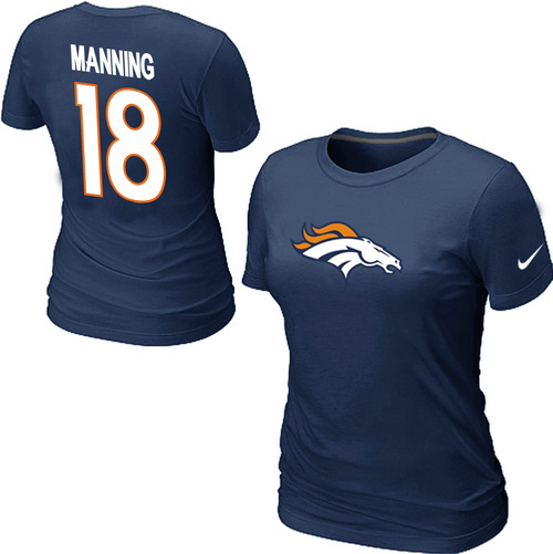  Nike Denver Broncos Peyton 18  Manning Name& Number Womens TShirt Blue 7 