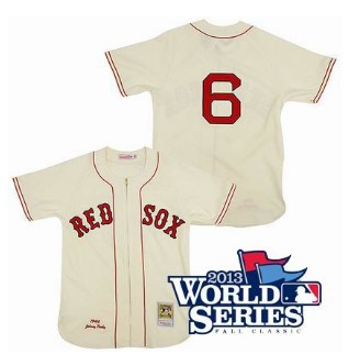 Boston Red Sox Authentic 1946 #6 Johnny Pesky Home CREAM Jersey Mitchell and Ness 2013 World Series Patch
