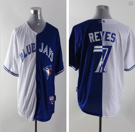 MLB Toronto Blue Jays Authentic 7 Jose Reyes Navy Blue-white Split Jerseys
