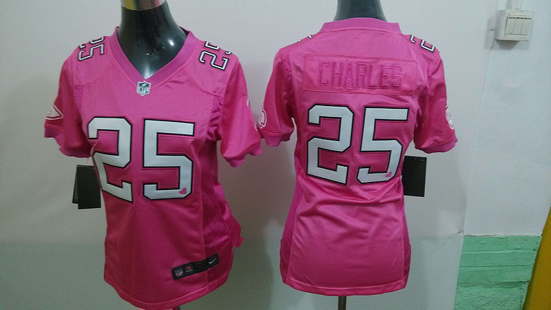 Nike NFL Kansas City Chiefs 25 Jamaal Charles women Pink jersey