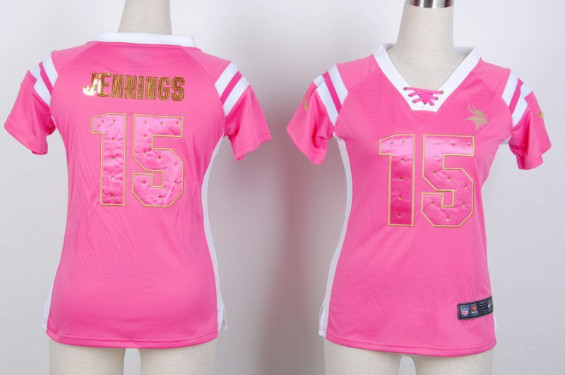 NFL Minnesota Vikings #15 Jennings Pink Womens Handwork Sequin lettering Fashion Jersey