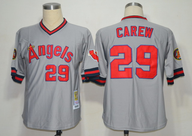 MLB Jerseys Los Angeles Angels 29 Carew Grey M&N 1985