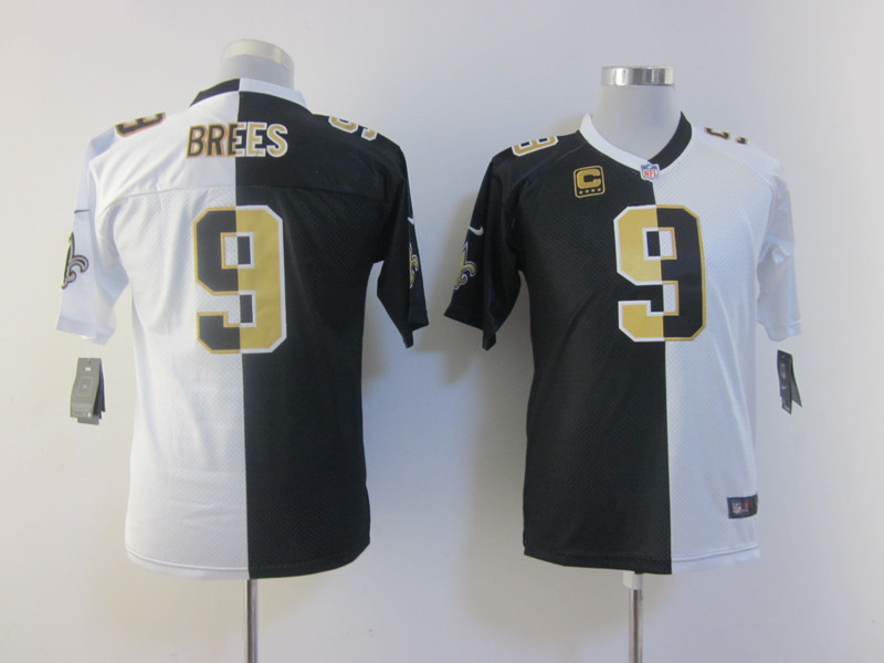 New Orleans Saints #9 Brees Black White Half and Half Jersey