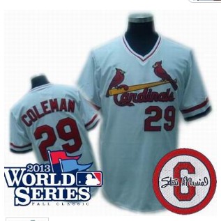 St.Louis Cardinals #29 COLEMAN White MN Throwback Jersey Stan Musial Memorial PATCH w2013 World Series Patch