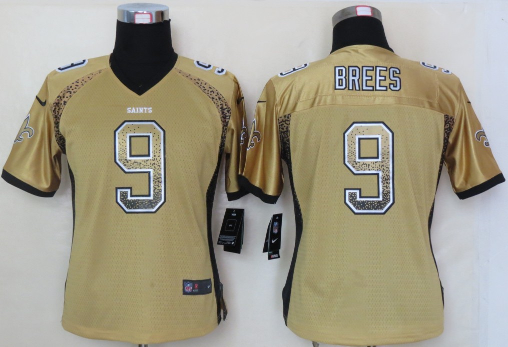 Women 2013 NEW Nike New Orleans Saints 9 Brees Drift Fashion Gold Elite Jerseys