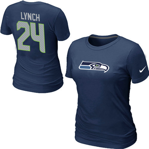  Nike Seattle Seahawks 24  Marshawn Lynch Name& Number Womens TShirt 5 