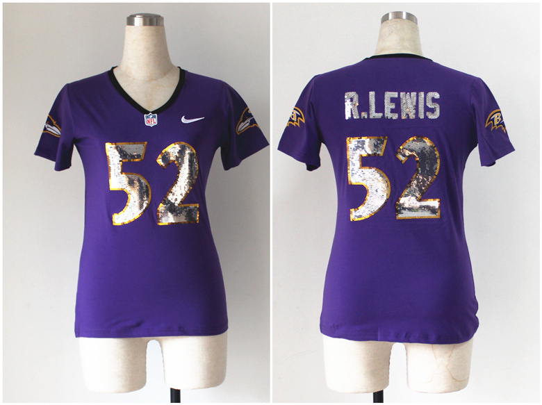 NFL Baltimore Ravens #52 R.Lewis Purple Womens Handwork Sequin lettering Fashion Jersey