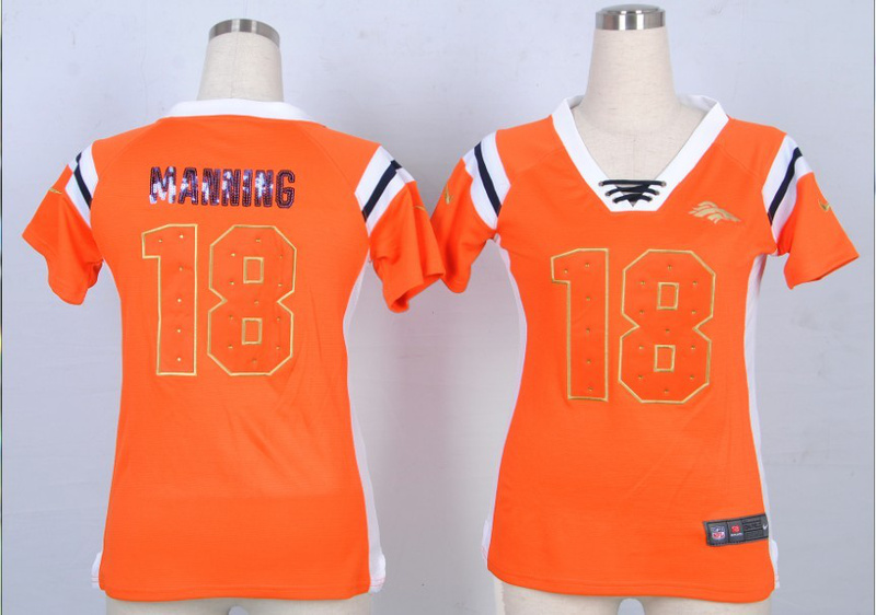 Nike NFL Denver Broncos #18 Manning Women Wash Gold Fashion Orange Jersey