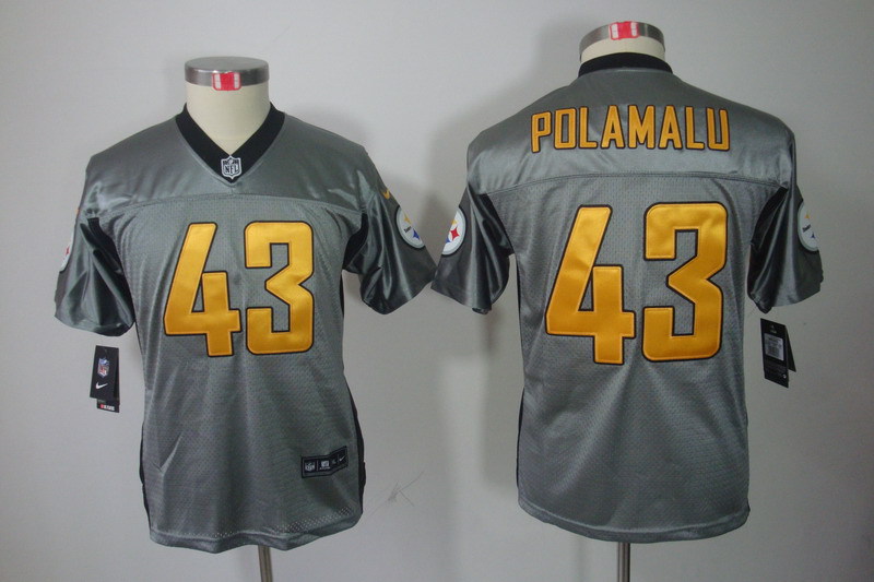 NFL Pittsburgh Steelers #43 Polamalu Youth Grey Lights Out Jersey