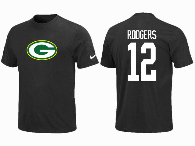  Nike Green Bay Packers Aaron Rodgers Name& Number TShirt Black 139 