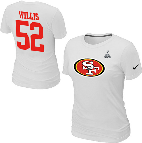  Nike San Francisco 49 ers Patrick Willis Name& Number Super BowlXLVII Womens TShirt White 19 