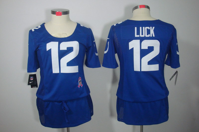 NFL Indianapolis Colts #12 Luck Blue Women Breast Cancer Awareness Jersey