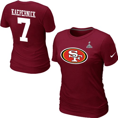  Nike San Francisco 49 ers 7  Kaepernick Name& Number Super BowlXLVII Womens TShirt Red 36 