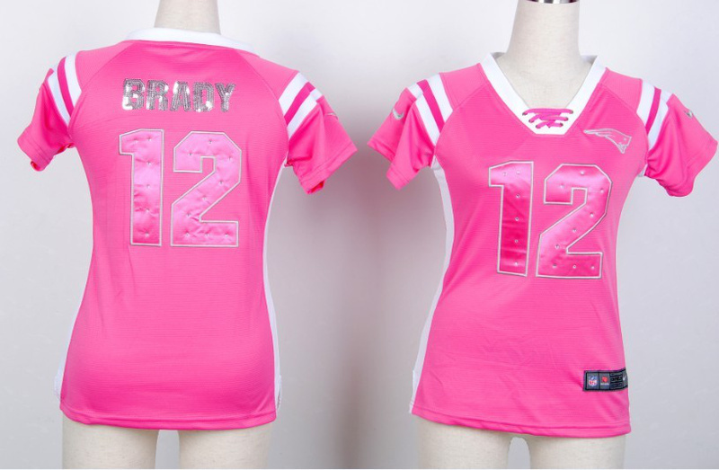 NFL New England Patriots #12 Brady Pink Womens Handwork Sequin lettering Fashion Jersey