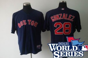 Boston Red Sox #28 Adrian Gonzalez d.k blue Jersey 2013 World Series Patch